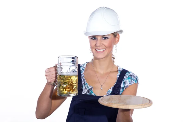 Vrouw bouwer met beer — Stockfoto