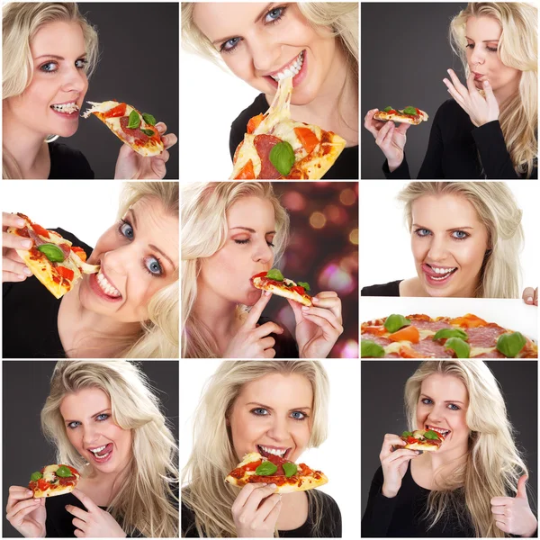 Young blond woman with pizza — Stock Photo, Image