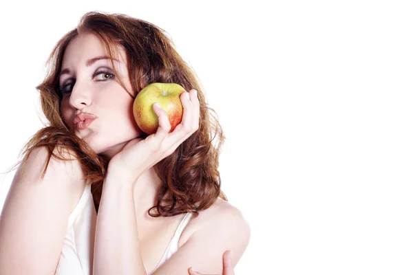 Brunette girl with apple — Stock Photo, Image