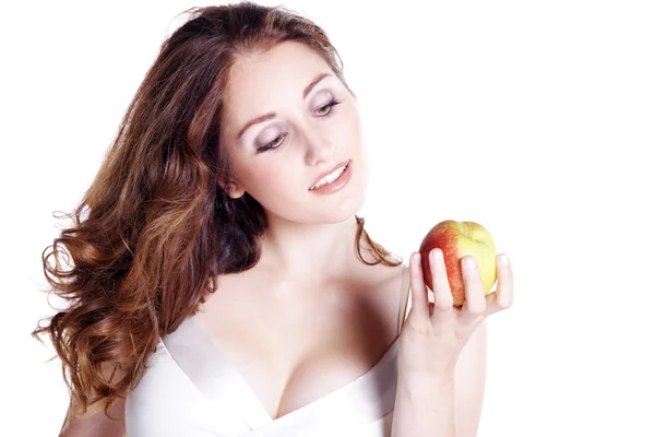 Chica morena con manzana —  Fotos de Stock