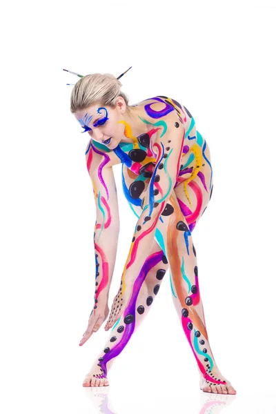 Woman in colourful paint on skin — Stock Photo, Image