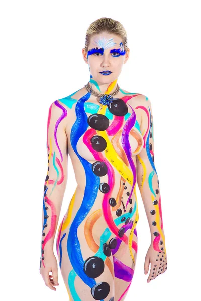 Woman in colourful paint on skin — Stock Photo, Image