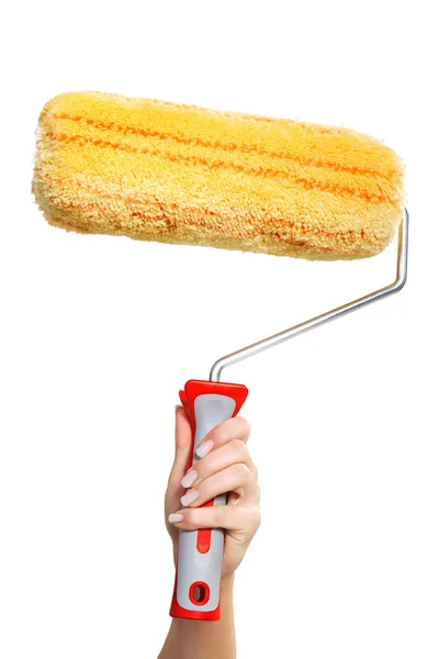 Girl with paint roller — Stock Photo, Image