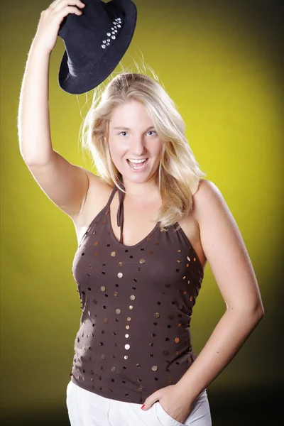 Blond girl with hat — Stock Photo, Image