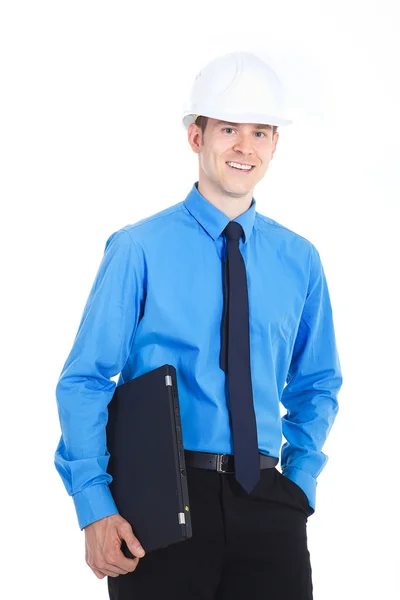 Jovem sorridente supervisor de construção — Fotografia de Stock