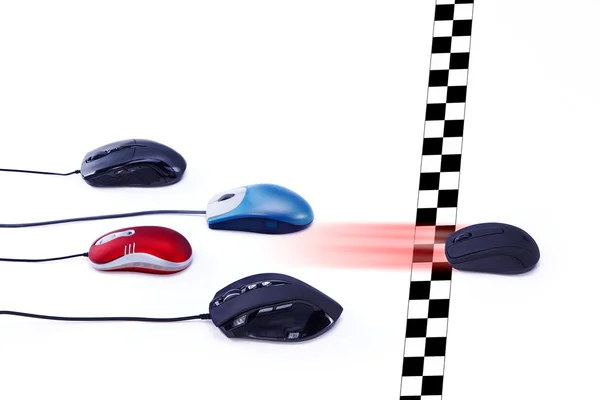 Race computer mouse, wireless mouse wins — Stock Photo, Image