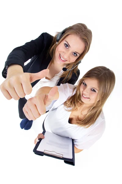 Two girls show sign — Stock Photo, Image