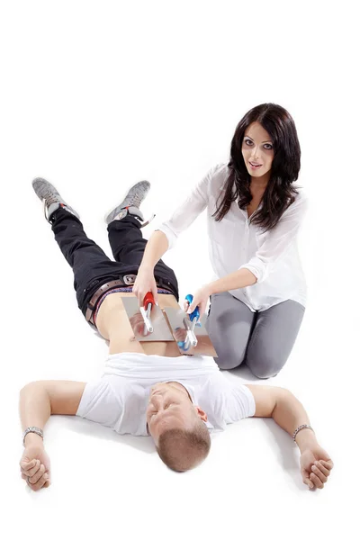 One woman revived with defibrillator — Stock Photo, Image