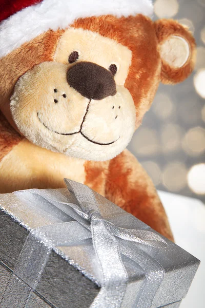 Santa oso con caja de regalo —  Fotos de Stock