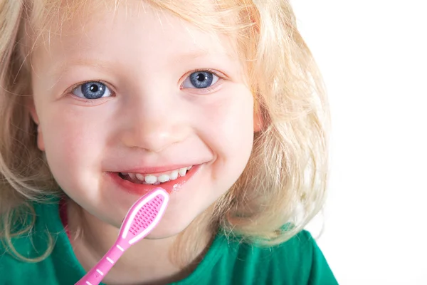 Bambina lavarsi i denti — Foto Stock