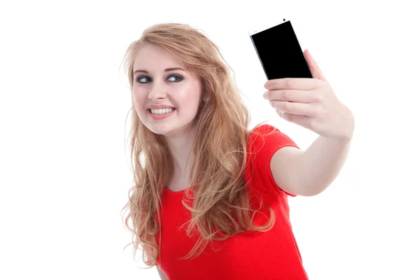 Mujer haciendo fotos selfie — Foto de Stock