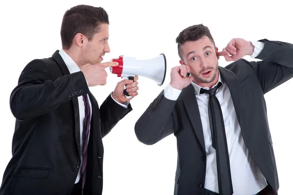 Empresário gritando com megafone — Fotografia de Stock