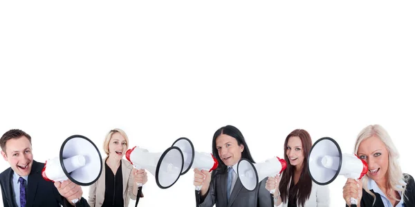 Businesspeople with megaphone and shouting — Stock Photo, Image