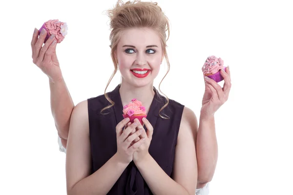 Girl with festive cakes — Stock Photo, Image