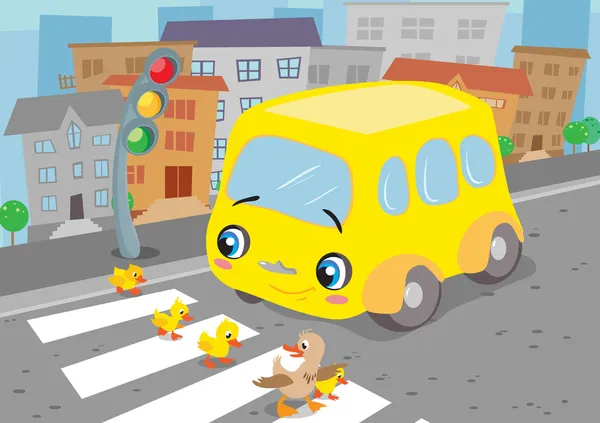 Pequena família de ônibus e pato Ilustração De Bancos De Imagens