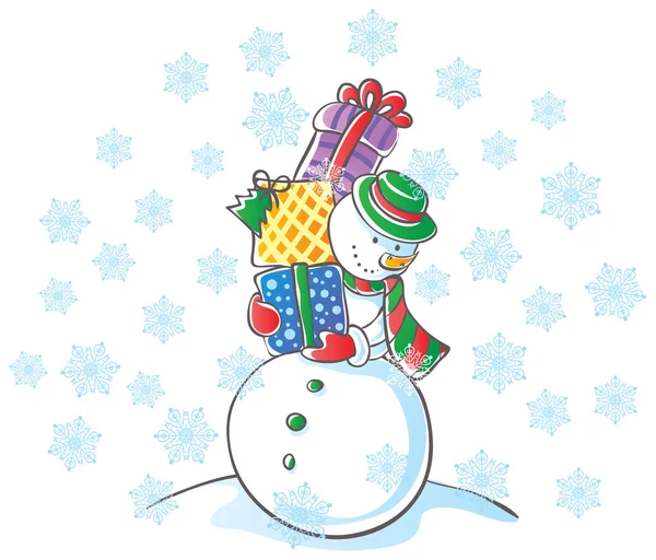 Снеговик с подарками — стоковый вектор