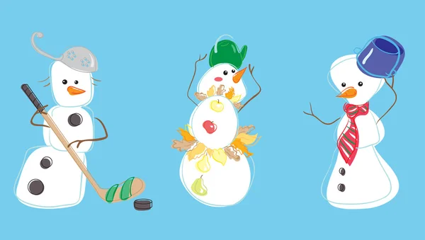 Three snow mans — Stock Vector