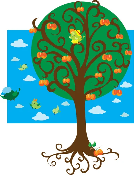 Apricot-tree and birds — Stock Vector