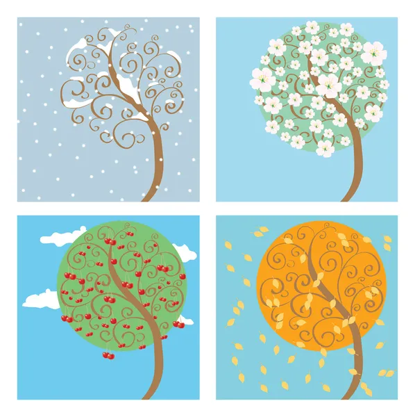 Cherry tree seasons — Stock Vector