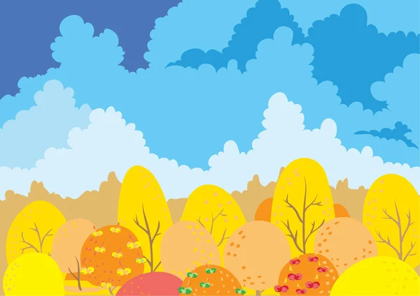 Herfst Tuin, landschap onder wolk — Stockvector