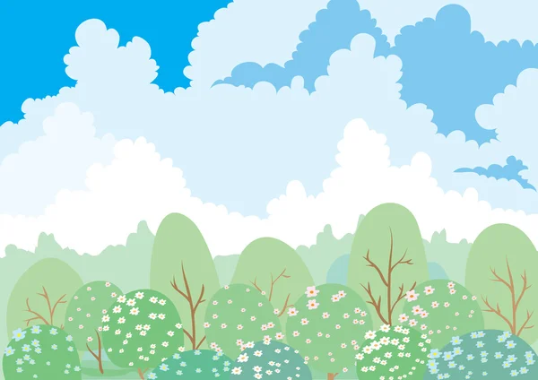 Jardín de primavera, paisaje bajo la nube — Vector de stock