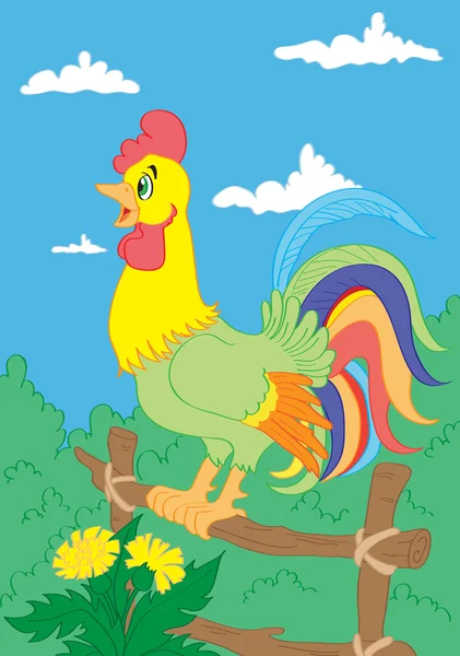 Cock dengan kontur warna - Stok Vektor