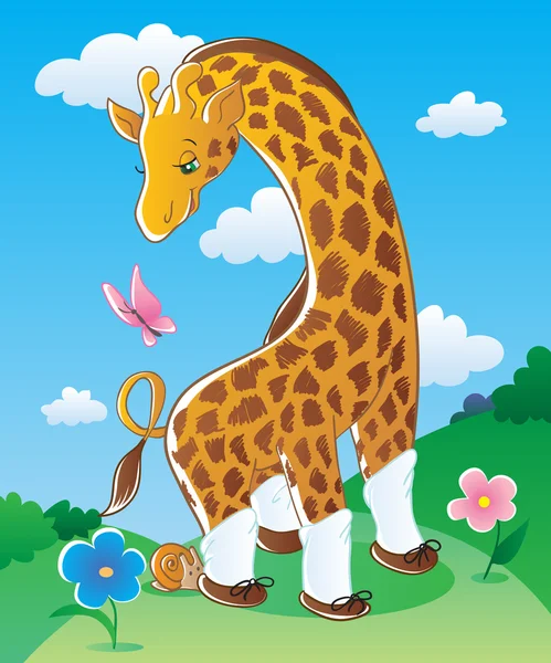 Giraffe en vlinder — Stockvector