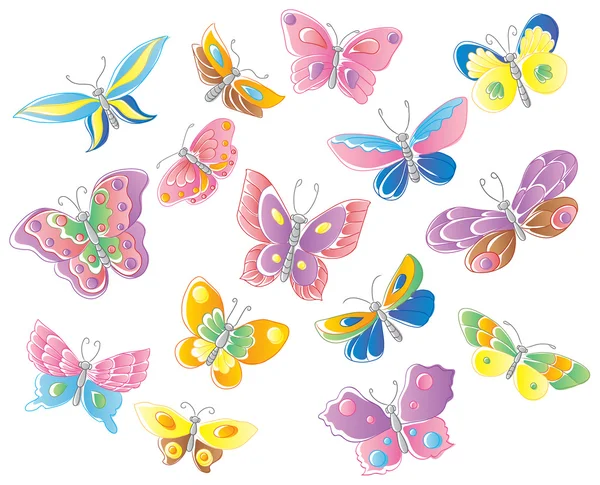 Set of fifteen butterflies — Stock Vector