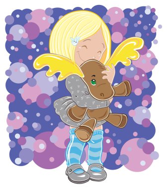 Girl and toy elk clipart