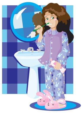 Kız Menekşe pijama dişleri temizler