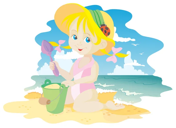 Girl on the beach plays in send — Stock Vector