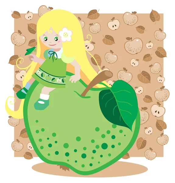 Green apple girl — Stock Vector