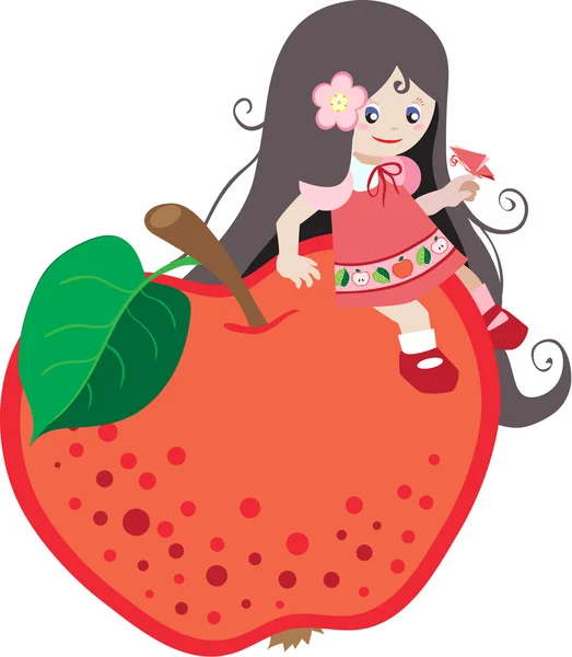 Κόκκινο μήλο κορίτσι — Διανυσματικό Αρχείο
