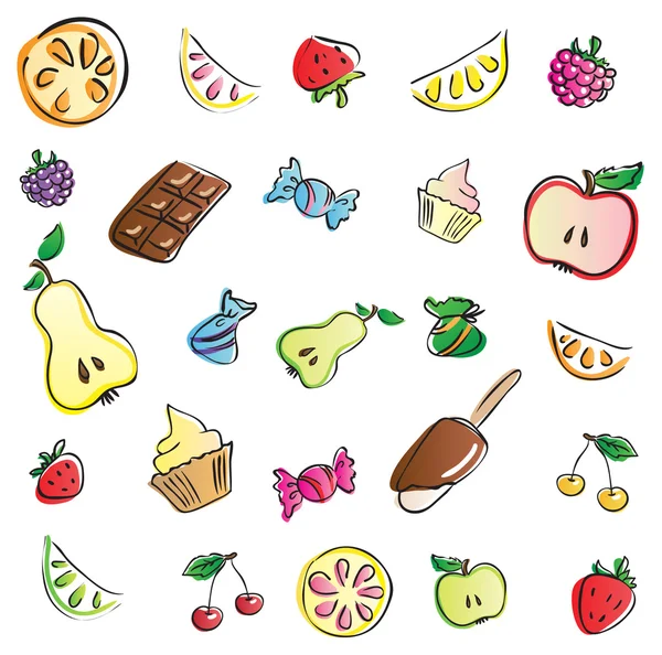 Dulces y frutas — Vector de stock