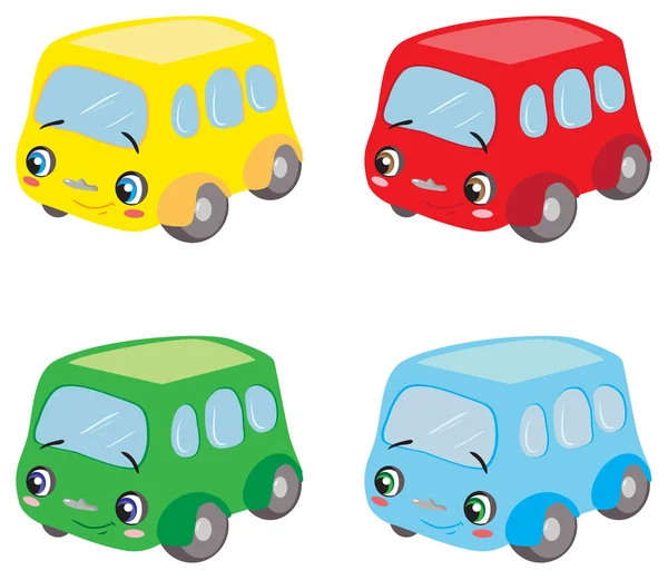 Four little buses isolated on white background — Stock Vector