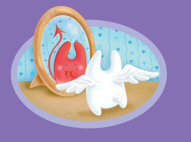 Bunny kanatlı olarak uzun kuyruk ile ayna kırmızı bunny görmek