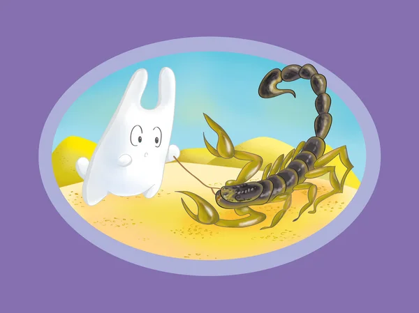 Bunny pokes a stick in the scorpion (Scorpio) — Stock Photo, Image