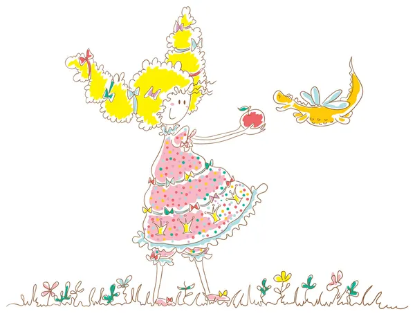 公主和小小的龙 — 图库矢量图片
