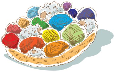 Basket with balls and lambs clipart