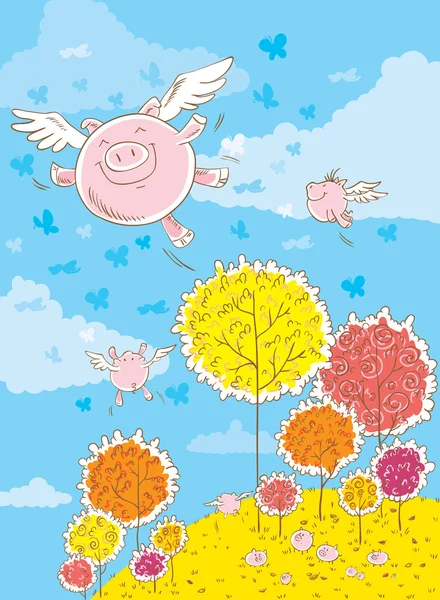 Flying pigs — Stock Vector