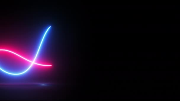 Abstraktní pozadí růžové modré neonové světlo, zářící dynamické vlnité čáry na podlaze — Stock video