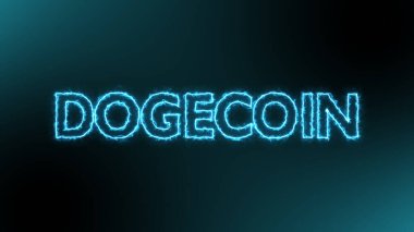 Dogecoin kripto para birimi siyah arkaplan üzerindeki mavi enerji yangını üzerine