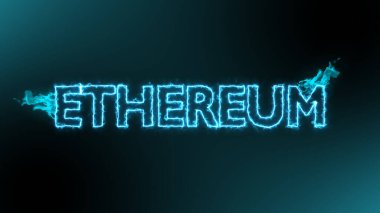 Siyah arkaplan üzerinde mavi yangın enerjisi üzerine Ethereum kripto para birimi