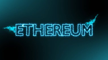 Siyah arkaplan üzerinde mavi yangın enerjisi üzerine Ethereum kripto para birimi