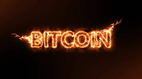 Bitcoin cryptocurrency on fire over black background — стоковое фото