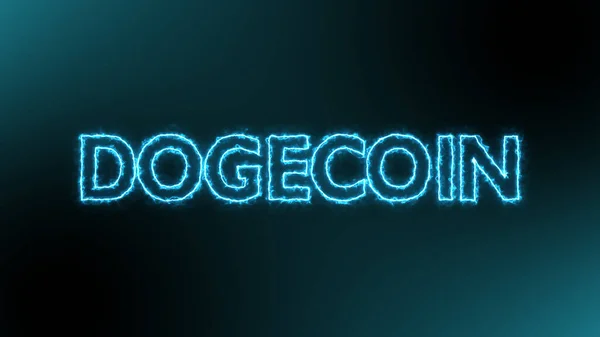 Криптовалюта Dogecoin на синьому енергетичному вогні на чорному тлі — стокове фото