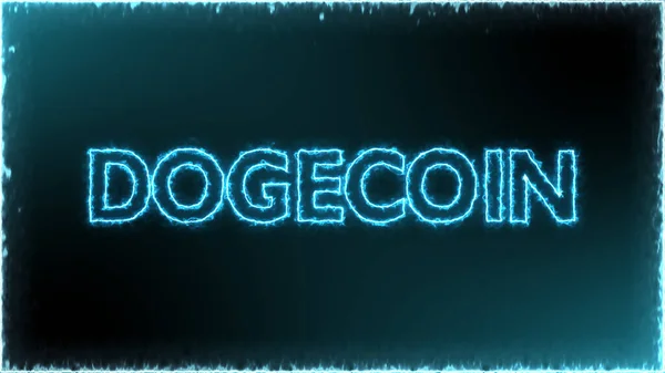 Криптовалюта Dogecoin на синьому енергетичному вогні на чорному тлі — стокове фото