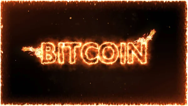 Bitcoin cryptocurrency on fire over black background — Stockfoto