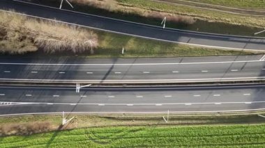 Aerial top view of highway in south of Belgium