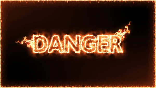 Mot danger sur le feu sur fond noir — Photo